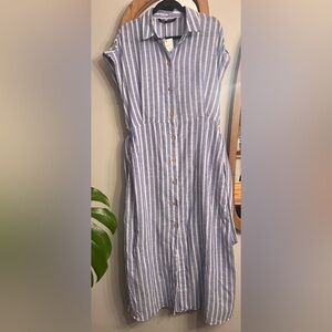 Zara Blue and White Linen Dress